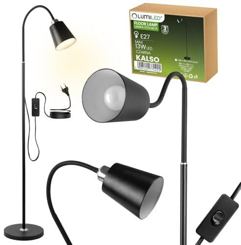 Lumiled Moderne Stehlampe, E27 Fassung, höhenverstellbar - Leseleuchte für Wohnzimmer, Schlafzimmer, Büro