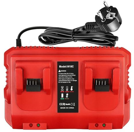 Ersatz Ladegerät Kompatibel mit Milwaukee M18 Akku, 14.4V-18V 4A Dual Port Schnellladegerät mit LED-Anzeige für Ladeprozess & Akku-Status, Multi-Ladegerät mit Zwei Anschlüssen
