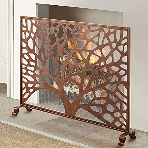 KHYTEBV Funkenschutz, Funkenschutzgitter für Zuhause und Herd, Einzelplatte, Funkenschutzgitter aus Schmiedeeisen mit Metalldekorgitter, Baum