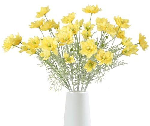 IPOPU 6 x Kosmos-Blumen, Seidenblumen, 61 cm, gelbe Kosmos-Blumen, künstliche Waldrebe, langer Stiel, für Hochzeit, Party, Heimdekoration (gelb)