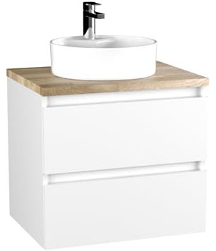 BadeDu Gers Badmöbel Set – 3-teiliges Set mit Aufsatzwaschbecken, Waschbeckenunterschrank & Waschtischplatte – Weiß Glanz, 60 cm Breit, Soft-Close-System