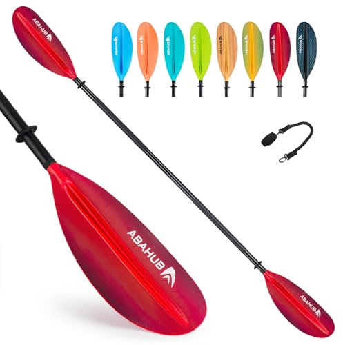 Abahub 230cm Kajak Paddel Aluminium Doppelpaddel mit Paddelleine für Kajakfahren Ruderboot Kanusport Aluminiumlegierungs Schaft Kunststoff Klingen Farbverlauf Rosa