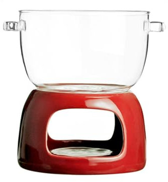 KANLVU 700ml Chocolate Fondue Set Glass Bowl Cheese Fondue Sets Ceramics Chocolate Melting Pot for Christmas, Housewarming, Valentine's Day(Red)