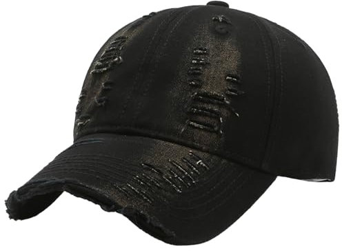 Ausing Herren Vintage Baseball Cap Distressed Schwarz