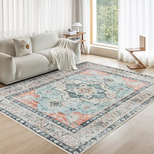 OMERAI Vintage Teppich Wohnzimmer 80X150CM Waschbarer Teppich Boho Teppiche Kurzflor rutschfest Klein Carpet für Schlafzimmer, Esszimmer, Orange