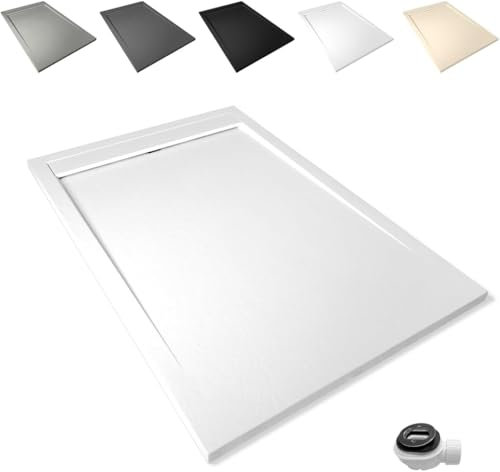 Plato de Ducha Antideslizante 80x150cm - Plato Ducha Resina Resistente a Agentes Químicos - Plato Ducha Antibacteriano - Incluye Rejilla Desagüe Ducha y Válvula Sifón Plato Ducha - Color Blanco