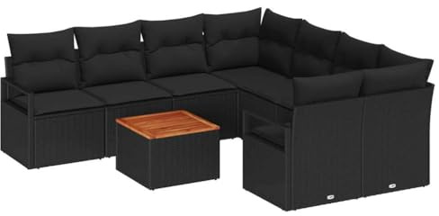 vidaXL 9-teiliges Garten-Sofa-Set mit Kissen in Schwarz aus Poly-Rattan und Akazienholz – Perfekt für Deine Terrasse oder den Balkon. Gemütlicher Platz für bis zu 4 Personen zum Entspannen.