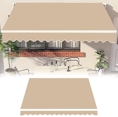 Generisch Ersatzstoff Markisenstoff Aus Polyester Mit Volant, Balkon Markisenbespannung Einziehbar Markisen Ersatzstoff Sonnenschutz Markisentuch Für Tür Außen Terrasse(Khaki,2.5x2.0m)