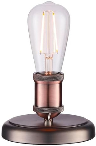 National Lighting Maddox E27 Small Table Lamp Pewter & Copper Finish – Adjustable Head Industrial Retro Style Bedside Light with On/Off Base Switch – 40W Max LED or Halogen Compatible IP20 Rated