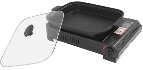 Gaskocher, Tragbarer Gasgrill, Camping Gasgrill mit Deckel Grillpfanne und Grillpfannenhalter, Kleiner Gasherd, Outdoor Tischgrill, Camping Herd für Camper, Wandern, Outdoor