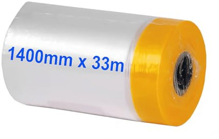 HAUSONE Masker – Abdeckfolie für Maler | Selbstklebende Malerfolie zum Abdecken & Malerband zum Staubschutz und Fenster abkleben, UV-beständig (Abmessung : 1400 mm x 33 m)