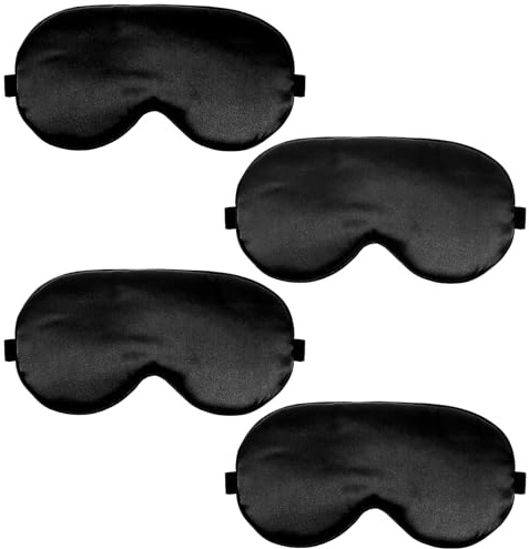 4 Stück Schlafaugenmaske für Männer Frauen Seiden Schlafmaske Verstellbare Augenmaske Mit Gummiband Lichtblockierend Schlafaugenmaske für Yoga Reisen (Schwarz)