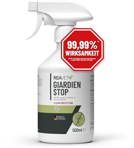 ReaVET Giardien-Spray 500 ml – Hygiene-Spray für Hund & Katze I wissenschaftlich Belegter Wirkstoff I Umgebungsspray zur Desinfektion gegen Giardien, Viren, Bakterien & Pilze