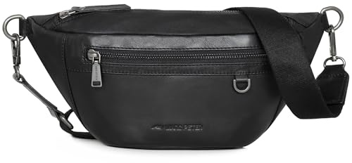 Marc Peter® Georgia Leder Bauchtasche | Gürteltasche Bauchtasche mit Wechselgurt | Crossbody Hüfttasche Leder | Hip Bag Leather Gürteltasche Crossbag Schwarz Nappa