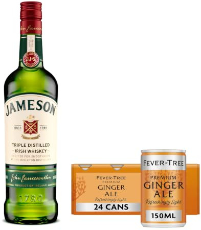 Jameson Original Irish Whiskey 70cl & Fever-Tree Refreshingly Light Ginger Ale 150ml (Pack of 24)| Perfect for Whiskey Ginger Cocktails