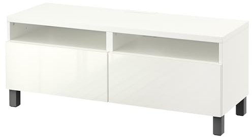 ProTuning BESTÅ Banc TV avec tiroirs, blanc/Selsviken/Stubbarp gris foncé, 120x42x48 cm