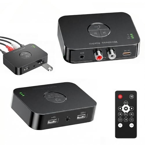 Bluetooth 6.0 Adapter Stereoanlage, Bluetooth Empfänger Sender mit Aux Adapter 3.5 mm RCA Kabel Fernbedienung, Audio HiFi Blue Tooth Transmitter Receiver für TV Lautsprecher Projektoren BT Verstärker
