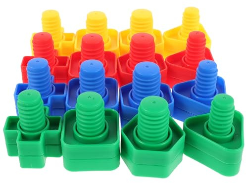 Yardwe 32 Pairs Large Plastic Bolts And Nuts Set - Montessori Construction Game - Shape And Color Matching Stem Toys For Toddlers Preschool Learning Sensory Activity