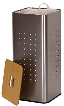Household Essentials 7080-1 Wäschekorb aus Metall mit Holzdeckel, Edelstahl