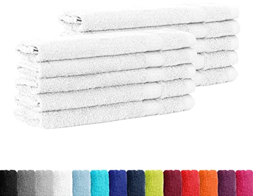 BaSaTex - 10er Pack Handtuch Set Gästetuch - Frottee-Handtücher mit Aufhängeschlaufe aus weicher Baumwolle in 30x50cm - Waschtücher Gästetuch Öko-Tex Made in Green - Weiß