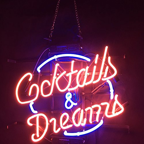 Cocktails and Dreams Real Glass Neon Light Sign Home Beer Bar Pub Recreation Room Game Room Windows Garage Wall Store Sign (19x15 Large)