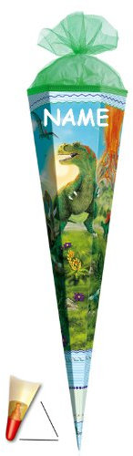 Schultüte - T-Rex 70 cm - incl. Namen - mit Holzspitze/Tüllabschluß - Zuckertüte Roth Dinosaurier Dino Dinos Saurier Rex
