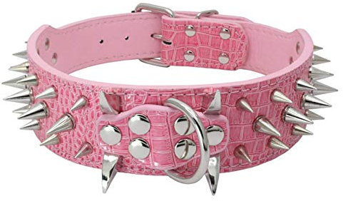 Hundehalsband Mit Scharfen Stacheln Besetzte Luxuriös Gepolsterte Lederhalsbänder für Mittelgroße Hunde 5cm Breite Halskette Gegen Beißen (M, PK-SB)