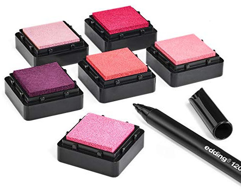 KATINGA Stempelkissen (6er Set) mit Stift für Fingerabdrücke, zum Basteln und zum kreativen Gestalten (6er ROSA)