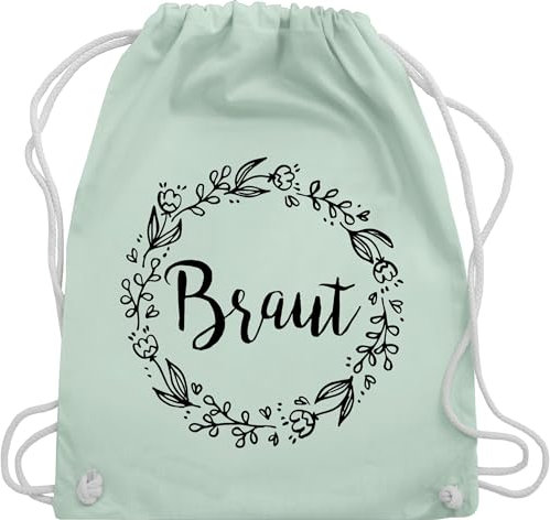 Turnbeutel Rucksack - JGA Junggesellenabschied Frauen - Braut Blumenkranz schwarz - Unisize - Pastell Grün - utensilien junggesellinnenabschied brauttaschen bachelorette party bräute juterucksack