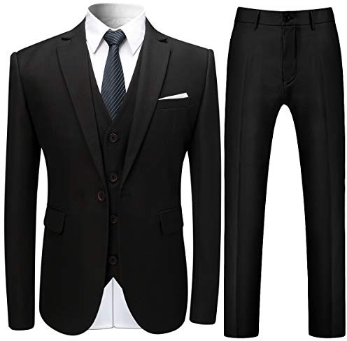 Allthemen Herren Anzug Slim Fit 3 Teilig Anzüge Modern Business Hochzeit | Sakko Weste Hose, Formelle, 1 Knopf, Revers, Einfarbig, Einreihig, Modern Fit, Smoking, Komplett Set, Elegant