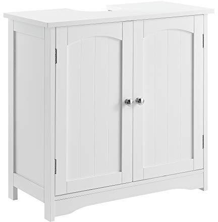 [en.casa] Meuble de Salle de Bain sous Lavabo avec 2 Portes et 2 Compartiments de Rangement Séparés Meuble Design sous Vasque 60 x 60 x 30 cm MDF Laqué Blanc