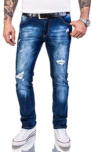 Rock Creek Herren Jeans Hose Regular Slim Stretch Jeans Herrenjeans Herrenhose Denim Stonewashed Basic Stretchhose Raw RC-2142 Blau W29 L30
