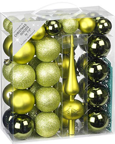 Inge-glas Christbaumkugeln Set 47 Kugeln mit Spitze, Kunststoff 4cm und 6cm Olive Green-Mix - olivgrün