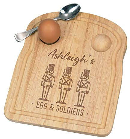 Planche à coquetiers en bois personnalisable avec nom et 3 soldats pour Pâques
