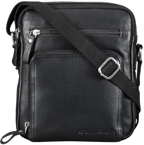STILORD Darius Umhängetasche Herren Leder - DREI Hauptfächer - Kleine Messenger Bag Ledertasche Männer Handtasche - Kompaktes Raumwunder Vintage Stil Echtleder Farbe:schwarz