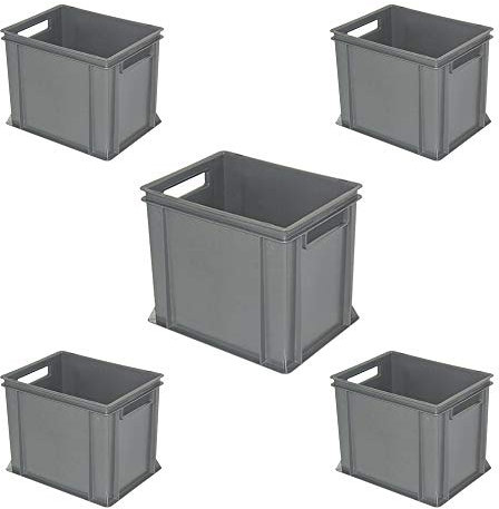 Lot de 5 conteneurs Euro avec 2 poignées, L 400 x l 300 x H 320 mm, gris.