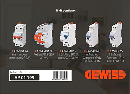 Gewiss Kit perCentralino elettrico completo a normativa 64/8 con interruttore differenziale puro a Riarmo automatico serie GW Power