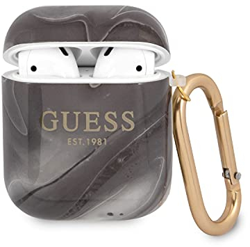 GUESS, Cover Silicone Marble Shiny, Apple AirPods 1 & 2, GUA2UNMK, Black