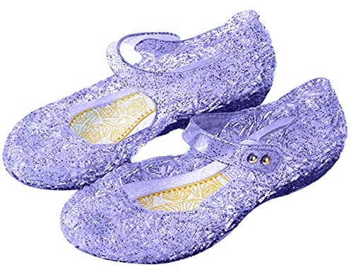 Snyemio Scarpe da Principessa in Cristallo per Carnevale Natale Halloween Cosplay Ballerine, Viola, 29 EU(Étiqueter 31)