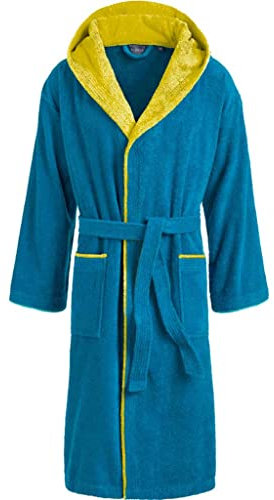 Egeria CAIRO Unisex Bademantel mit Kapuze für Damen und Herren - Türkis/Gelb - Gr. S