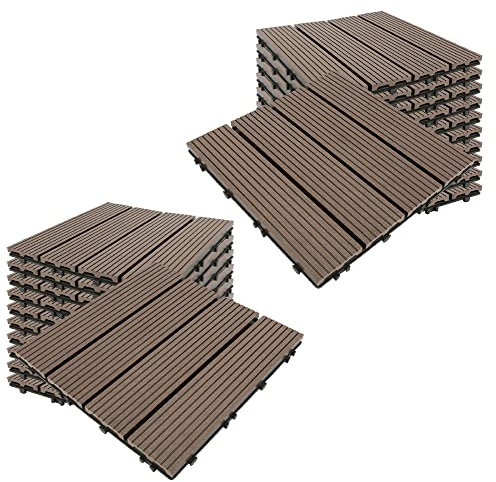 22er Set WPC Terrassendielen WPC Terrassenfliesen Holzoptik Balkon Bodenbelag mit Klicksystem, Balkonfliesen für Terrassen und Balkon, Kombinationsbereich ca. 2 ㎡ (# 4 Taupe)