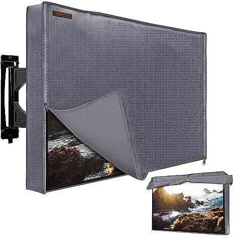 HOMEYA 600D - Funda de TV para exteriores de 52 a 55 pulgadas, resistente a la intemperie, con solapa frontal, cremallera impermeable + cubierta inferior, para televisores LED LCD de pantalla plana