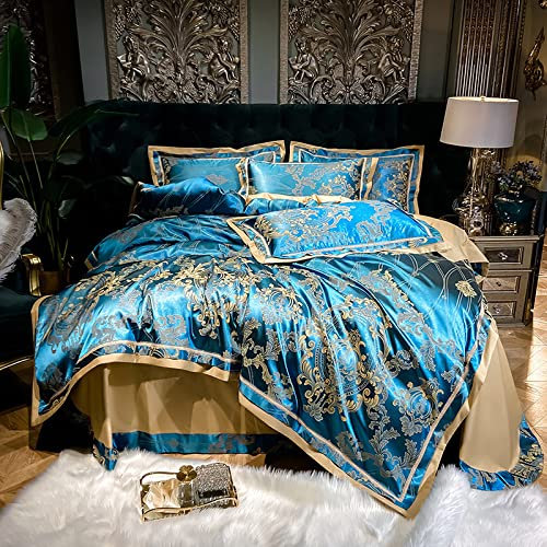 BettwäSche Satin 135 X 200,Baumwoll-Satin-Jacquard-Satin-Eisseide Im EuropäIschen Stil, Leichte Luxus-HochzeitsbettwäSche Aus Tencel, Extra GroßEr Bettbezug FüR Doppelbetten,L,220 * 240 Cm (4 StüCk)