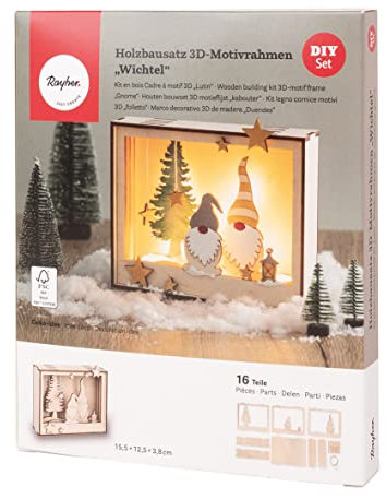 Rayher Holzbausatz Motivrahmen Wichtel, Holz FSC zertifiziert, natur, 15,5 x 12,5 cm, Tiefe 3,8 cm, 16-teilig, zum Basteln und Bemalen, 1 Set, 46670505, Beige