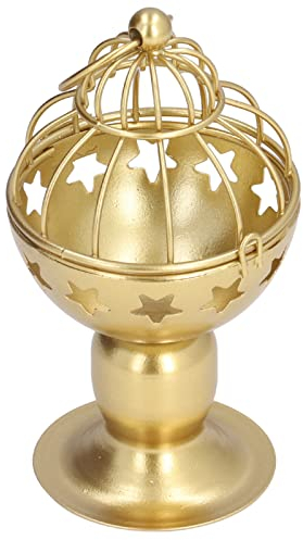 Goldener Kerzenhalter im Vogelkäfig-Stil,Orientalische Vintage Teelichthalter Goldfarben innen und außen langlebiger Teelichthalter für Wohnzimmer, Esszimmer(B)