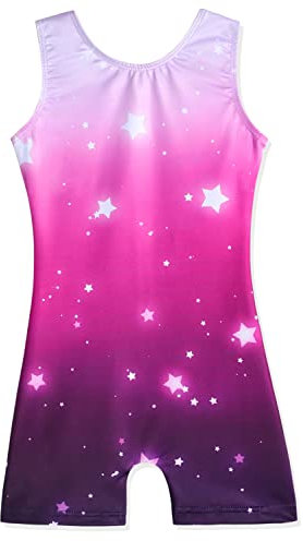 XiaoMoSha Kinder Gymnastik Trikot Kurzarm Farbverlauf Glitzer Mädchen Ballettanzug Mädchen Akrobatik Gymnastikanzug, Weinrot, für 9-10 Jahre