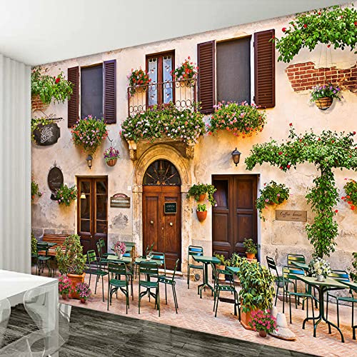 BOEERLCNL Mural 3D Living Room Wallpaper European Retro Street Cafe Restaurant Backdrop Decorative Wall Art Wall Decal