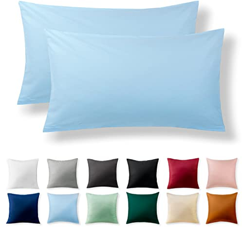 Alreya 2er-Set Renforcé Kissenbezug 40 x 80 cm - 100% Baumwolle mit YKK Reißverschluss, Superweicher Kopfkissenbezug 40x80, Kissenhülle, Hellblau, nur Kissenbezug