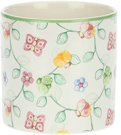 THUN Pasqua 2023, Vaso in Stoneware Decorato con Farfalle e Coccinelle in Gres, Linea Pasqua Favolosa, 24.6x3x31.6 cm h
