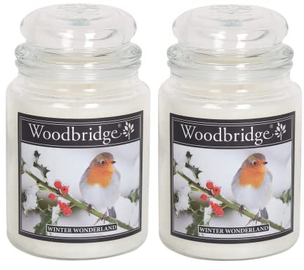 Woodbridge Große Duftkerze im Glas mit Deckel | 2er Duftkerzen Set Winter Wonderland | Duftkerze Winter | Kerzen lange Brenndauer | Raumduft für Zuhause | Kerze 2 Docht